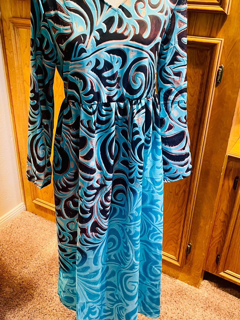 Blue Swirl Long-Sleeve Women's Dress